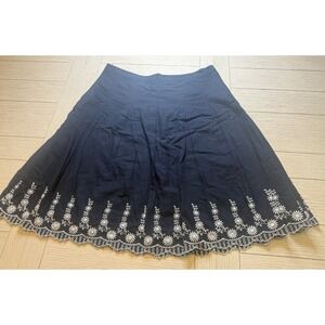 Bass 100% Cotton Lined Navy W/ White A Line Midi‎ Skirt W/ Zip Close. Sz 8